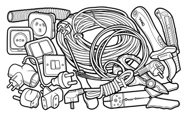 Cartoon doodle electrical instruments illustration