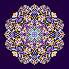 Mandala. Decorative round ornament. Isolated on dark background. Arabic, Indian, ottoman motifs. For cards, invitations, t-shirts. Vector color illustration.