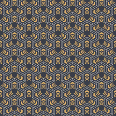 Abstract seamless pattern. Modern stylish texture. Geometric tiles with triple weaving elements, striped shapes. Vector color background.