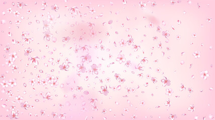 Nice Sakura Blossom Isolated Vector. Pastel Showering 3d Petals Wedding Pattern. Japanese Gradient Flowers Wallpaper. Valentine, Mother's Day Realistic Nice Sakura Blossom Isolated on Rose