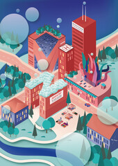 vector illustration of city: in this work, I fantasized about what our mind would look like if it were a city.