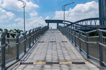 A pedestrian bridge across the street.