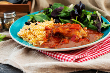 Basque Braised Chicken With Peppers and rice