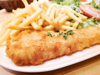 British Traditional fish and chips and tartar sauce