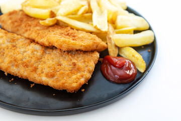 British Traditional fish and chips and tartar sauce