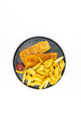 British Traditional fish and chips and tartar sauce