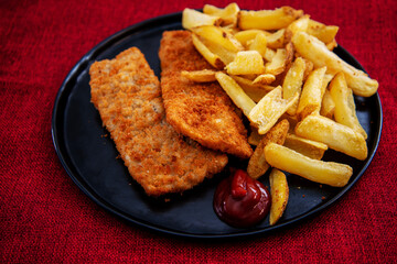 British Traditional fish and chips and tartar sauce