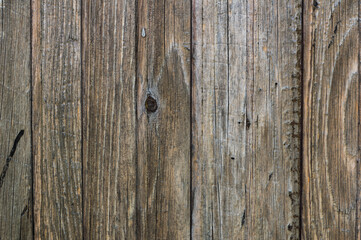 Old weathered wooden wall with boards and nails, texture of wood. 