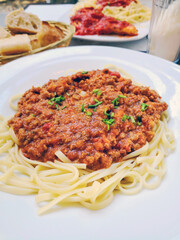 tasty pasta Italian tomato sauce pasta on the table