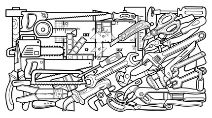 Cartoon doodles repair tools illustration