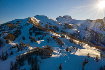 Mountain with sunlight on the trees