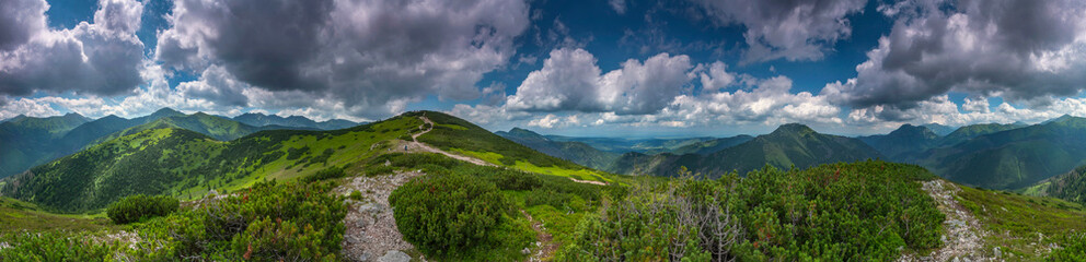 Panorama 360 stopni z góry Grześ - Tatry Zachodnie - Dolina Chochołowska