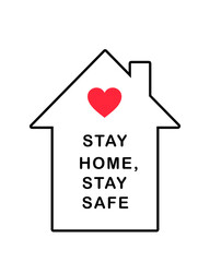 Stay Home icon. Staying at home during a pandemic print. Home Quarantine illustration. Poster with house and stay home stay safe text