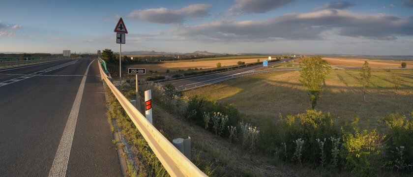 Road 250 and highway D7 near czech village of Bitozeves on 21th July 2020