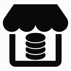 Coin store icon. E-commerce. Financial organization. Currency exchange. Bank branches. Vector icon.