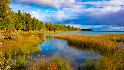 Fototapeta na wymiar A Great Lakes Conservation Shoreline Along Michigan's Northern Lake Huron In October