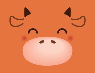 2021 Chinese New Year vector illustration with cute funny cartoon ox face. Flat style design. Concept for holiday card, banner, poster, decor element, print, zodiac sign.