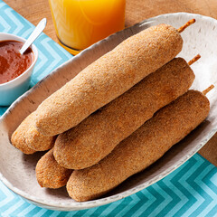 .Breaded and fried chicken skewer. Typical Brazilian snack.