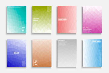 Collection of colorful gradient abstract covers, templates, backgrounds, placards, brochures, banners, flyers and etc. Polygonal vector posters - trendy bright design