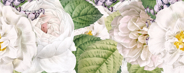 horizontal border with bold white roses