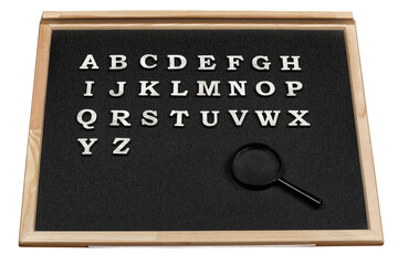 Letters A-Z in alphabetical order on blackboard. Education concept