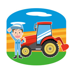 トラクターと農作業をする男性