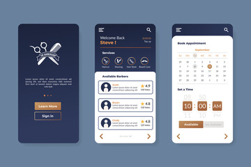 Modern user interface template for barbershop mobile application