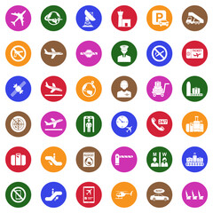 Airport Icons. White Flat Design In Circle. Vector Illustration.