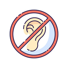 Deafness RGB color icon. Impaired hearing. Difficulty with communication. Deaf person. Health care problem. Loss of hearing. Medical condition. Avoid noise. Isolated vector illustration