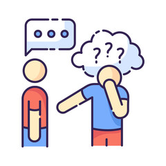 Asperger syndrome RGB color icon. Difficulty with communication. Social anxiety. Man with disorder. Autistic spectrum symptom. Speech impairment. Interaction problem. Isolated vector illustration