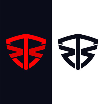 Initial letter TX, XT, RTS logo template with shield illustration in flat design monogram symbol