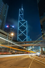 Night Traffic in downtown of Hong Kong city
