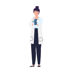 professional woman doctor with stethoscope on white background vector illustration design