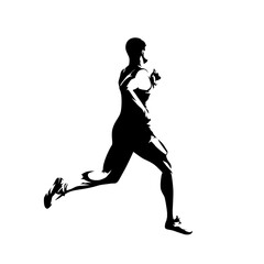 Run, young running athlete, side view. Runner isolated vector illustration