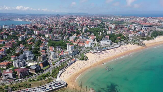 Panoramic aerial view of sea shore of Santander, Cantabria, Spain 