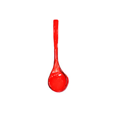 Big red cooking dessert spoon hand drawn isolated on white. For restaurant or cafe food tool.Cutlery utensil for kitchen design.Tablespoon breakfast, lunch,dinner tools. Colorful teaspoon illustration
