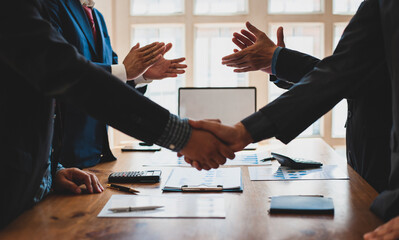Handshake. Meeting of business people and working cooperation in the organization. - obrazy, fototapety, plakaty