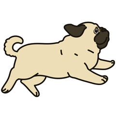 Outlined simple and cute pug jumping