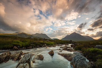 the river coupall as it flows towards the valley of glencoe in the argyll region of the highlands of scotland in summer