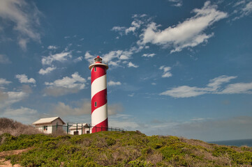 Fototapeta na wymiar Lighthouse in Gouriukwa Reserve near Gouritzmond, Garden Route, Western Cape