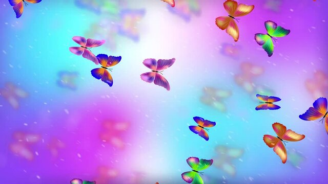 Beautiful Swarm Butterflies Flying In The Wind With Spring Colorful And Isolated With Black Background Last 10 Seconds Seamless Loop