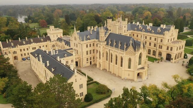 Aerial view of Lednice palace in Moravia, Czech Republic 