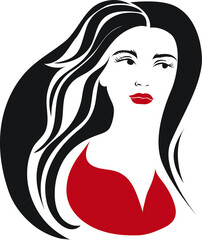 vector Illustrations of woman with long hair. Beauty logo. Hair styling