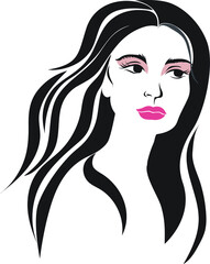 vector Illustrations of woman with long hair. Beauty logo. Hair styling