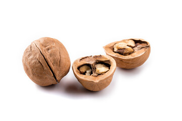 Closeup on isolated walnut in shell