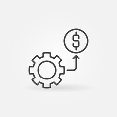 Cog Wheel with Dollar sign outline icon. Money Settings vector concept line symbol or design element