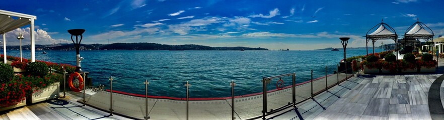 Panaroma view of the river Bosporous and shore
