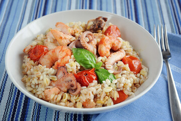 octopus prawns and cherry tomatoes excellent for the Mediterranean diet