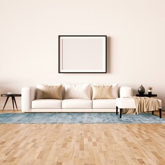 Room with Wooden Flooring and Modern Cozy Sofa Art Print Interior Mockup