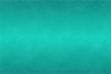 Abstract leafy turquoise texture with metallic effect. Background foil with ornament leaf. Glitterer metal wallpaper. Blue green surface. Backdrop glitter leaves for design invitation, cards, prints